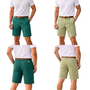 OLDE SCHOOL Reversible Green & Gingham Baylor Chino Shorts | Size 32